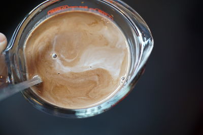 High angle view of drink in glass jar on table