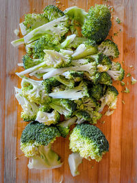 High angle view of vegetables  broccoli on cutting board