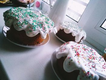 High angle view of cake on table