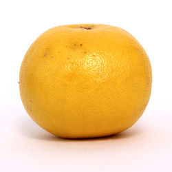 Close-up of orange apple against white background