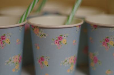 Close-up of disposable cups with fresh lemonade