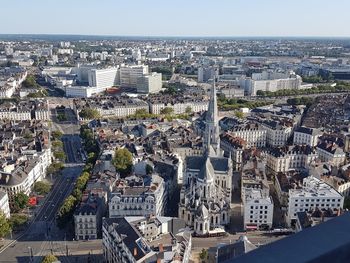 High angle view of buildings in city