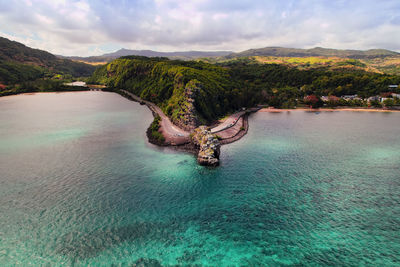 Scenic view of sea and mountains against skyaerial views of maconde viewpoint