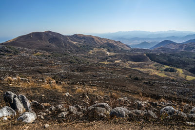 Scenic view of mountains against clear sky