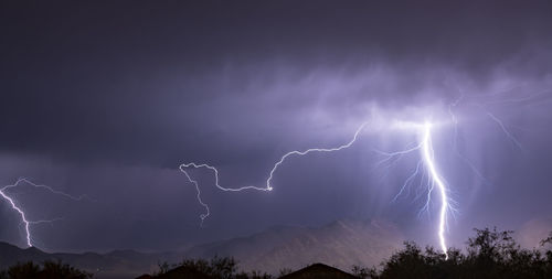 Lightning in sky at night