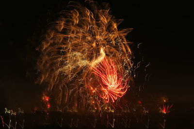 Low angle view of firework display at night