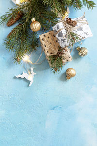 Close-up of christmas decorations on table