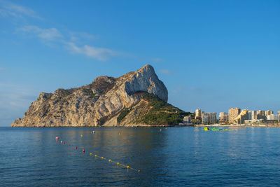 The rock of ifach limestone monolith overlooks the city of calpe, on the costa blanca, spain.