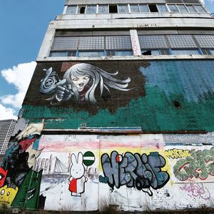 Low angle view of graffiti on building wall