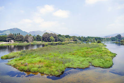 Scenic view of lake against sky