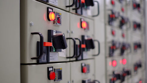 Close-up of control panel in factory