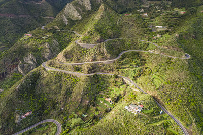 High angle view of winding road on landscape