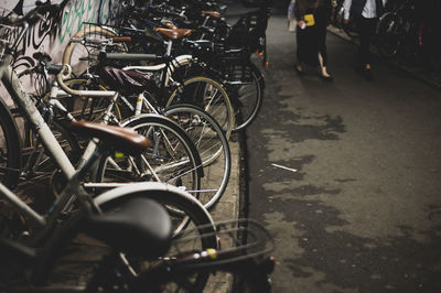 High angle view of bicycle parked on street