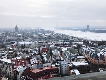 High angle view of cityscape during winter