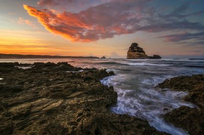 Scenic view of sea during sunset