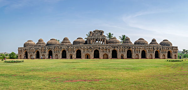 Ancient , stone made elephant stables in hampi, karnataka, india.
