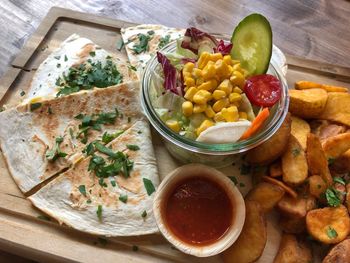 High angle view of meal served in plate