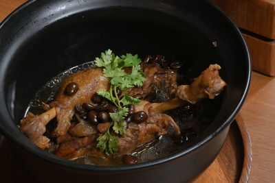 High angle view of food in bowl on table