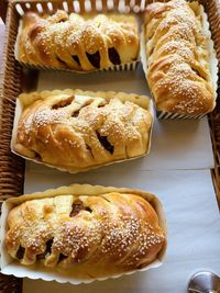 High angle view of bread on table