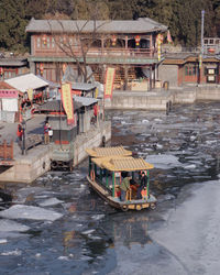 View of built structures in water