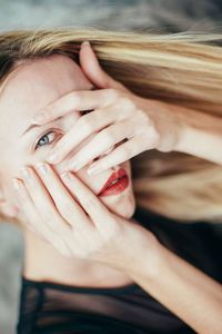 Close-up of woman with hands