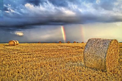 Scenic view of field against cloudy sky