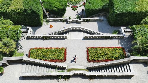 High angle view of woman walking by plants at villa carlotta