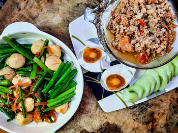 High angle view of food in plate