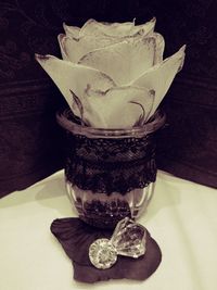 High angle view of glass vase on table