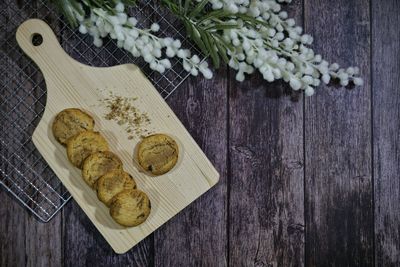 High angle view of food on table