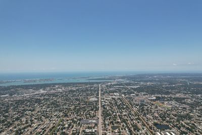 High angle view of townscape against clear sky