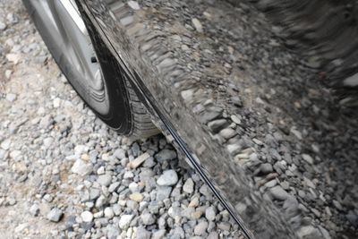 High angle view of tire tracks