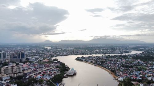 High angle view of cityscape against sky