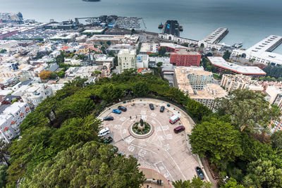 High angle view of cityscape against sky