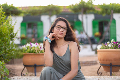 Happy young woman on a farm in the countryside