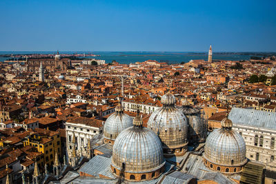 High angle view of buildings in city