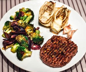 High angle view of food in plate on table