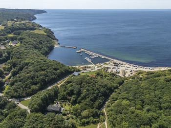 Aerial photo of hammeren harbour, bornholm, denmark
