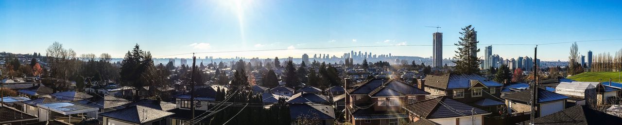 High angle view of buildings against sky