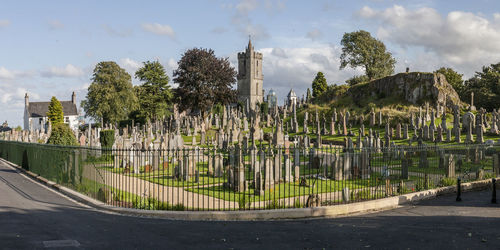 Panoramic view of cemetery against sky