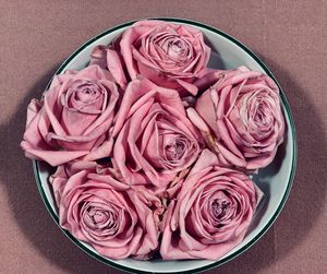 Directly above shot of roses in bowl on table