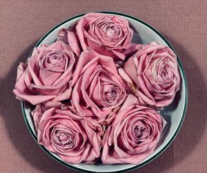 Directly above shot of roses in bowl on table