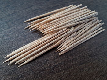 High angle view of leaf on table