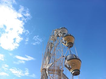 Low angle view of basketball hoop against blue sky