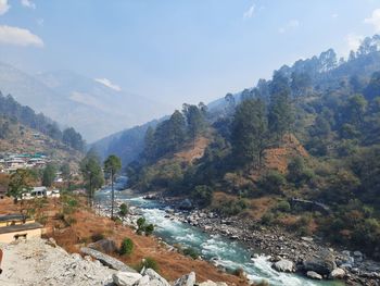 Scenic view of river amidst trees against sky