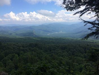 Scenic view of mountains against cloudy sky