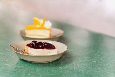 Close-up of dessert in plate on table