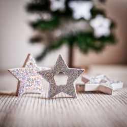 Close-up of christmas decoration on table