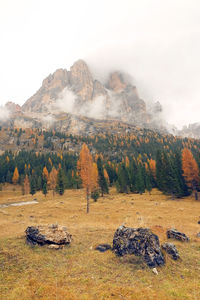 Scenic view of rocky mountains against sky