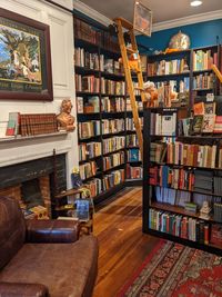 High angle view of books in library